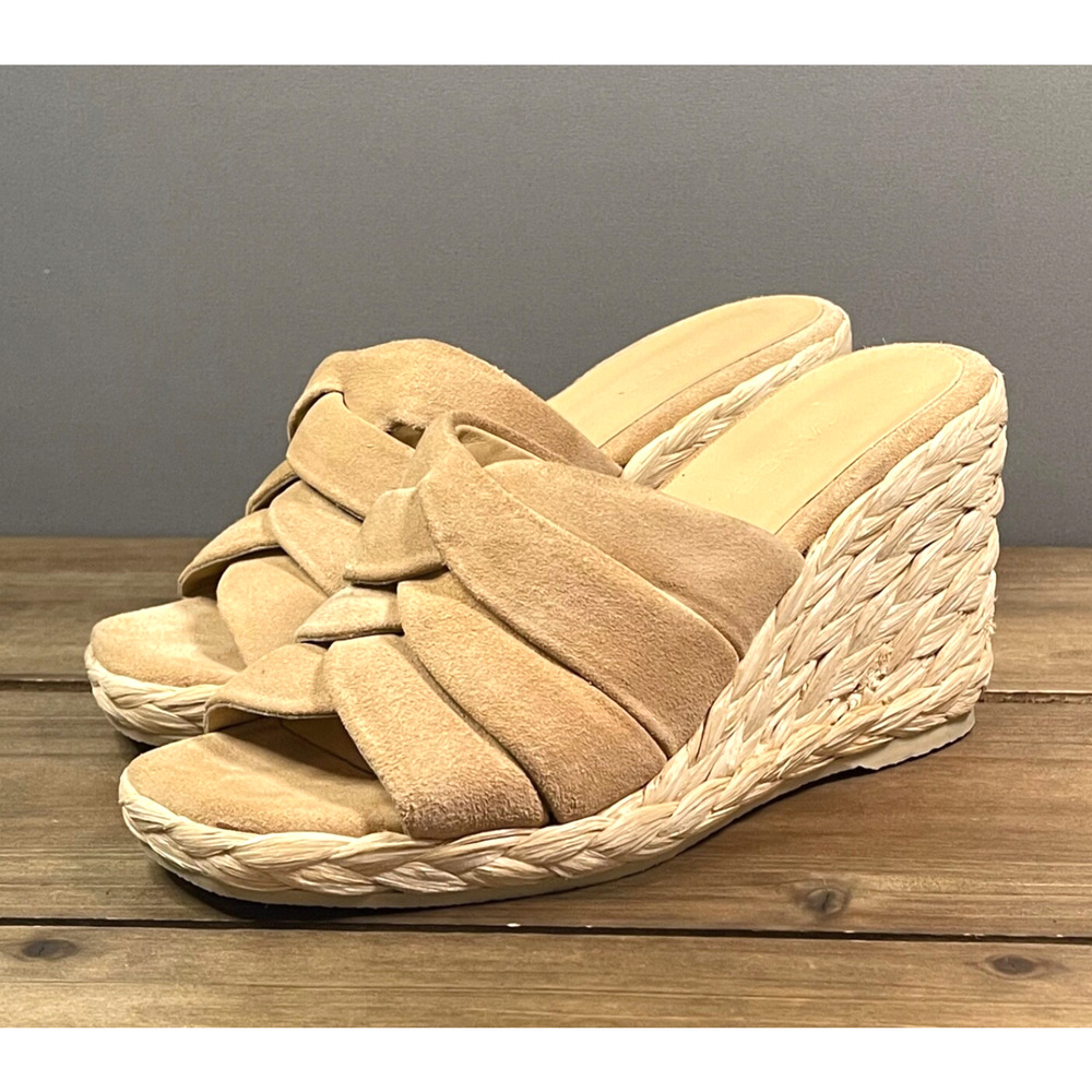 Vince Women's Gilian Espadrille Wedge Heel Sandals Size 5 Blonde Tan Suede - Picture 5 of 16